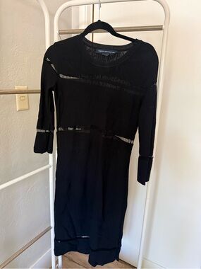 French Connection Black Long-Sleeve Knit Midi Dress